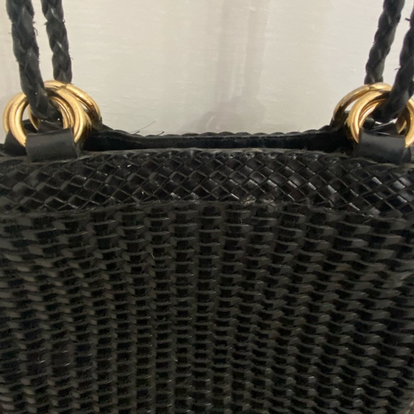 CEM Vintage Black Woven Genuine Leather Crossbody Shoulder Side Bag Purse - Picture 2 of 7